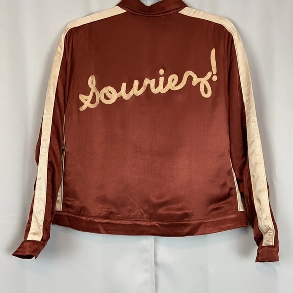 Anthropologie Capulet Souriez Brown Satin Bomber Jacket Size Small NWT - Picture 2 of 10